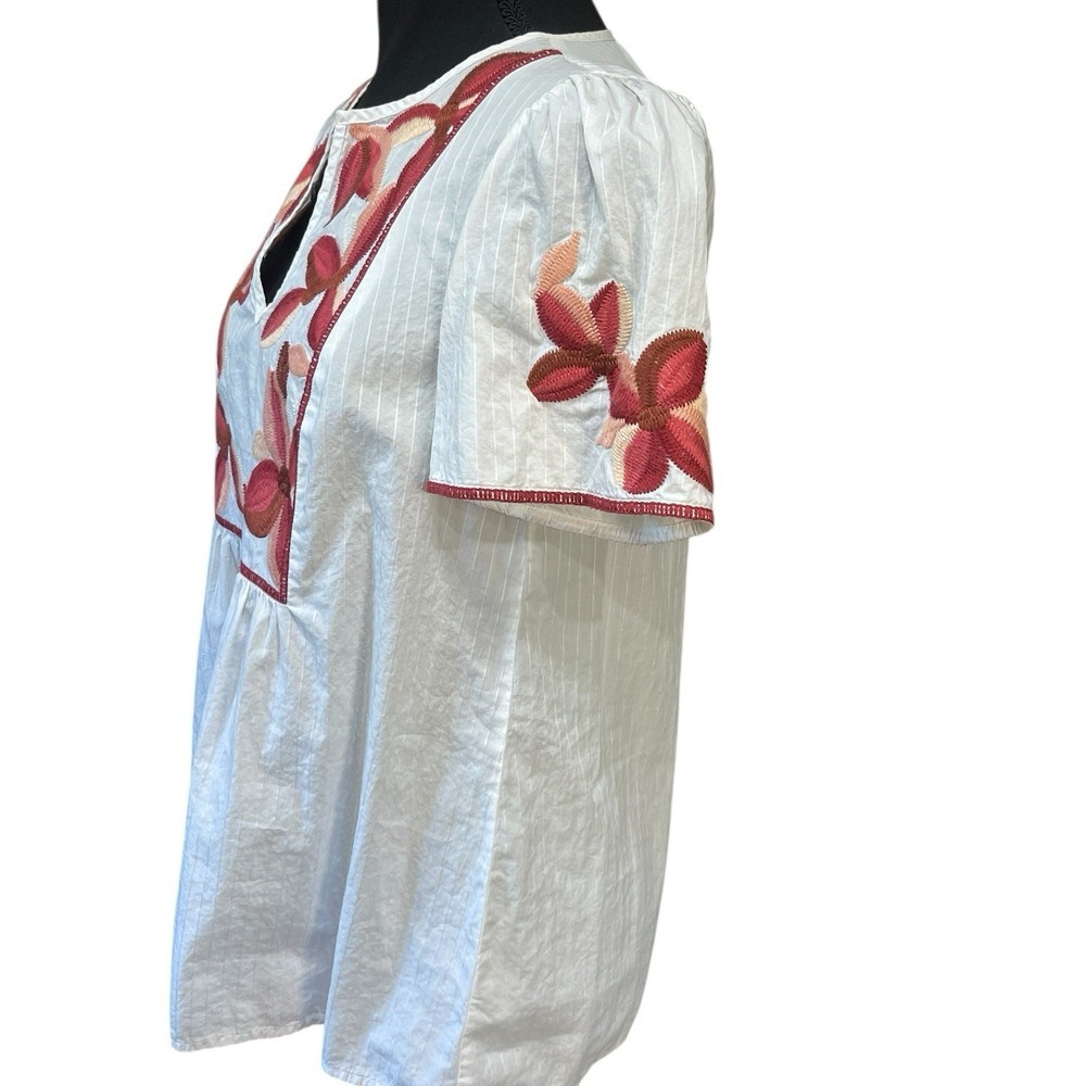 Madewell White Pink Burgundy‎ Floral Embroidered Boho Blouse Top Size XS - Picture 2 of 12